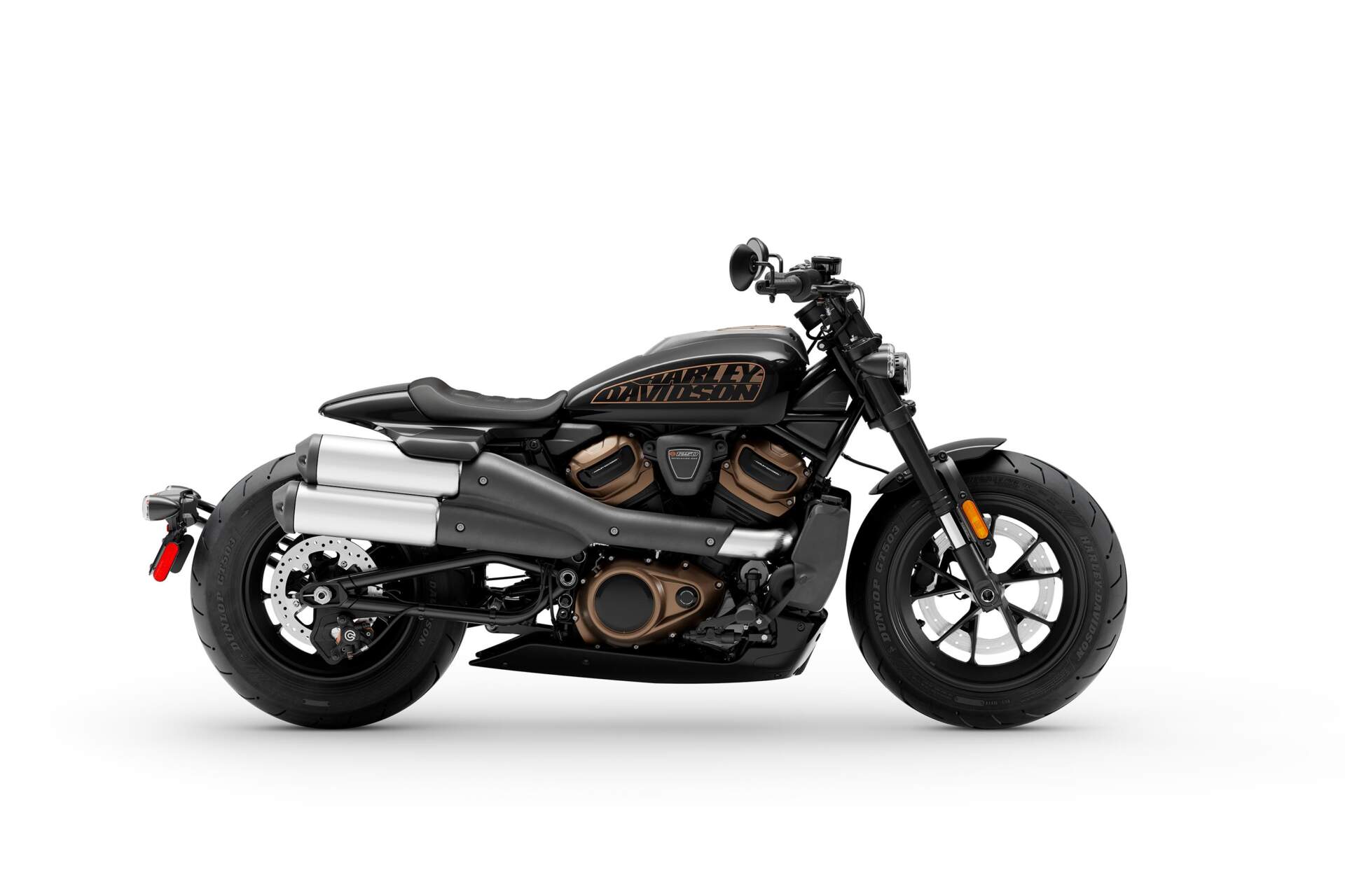 Das Bild zeigt eine schwarze Harley-Davidson Sportster S aus dem Jahr 2021 im Profil.
