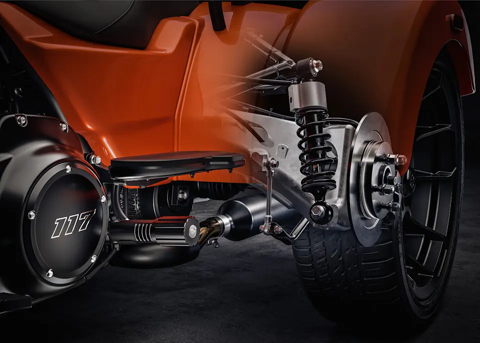 2026 Harley-Davidson Road Glide 3 hintere Federung detailiert.