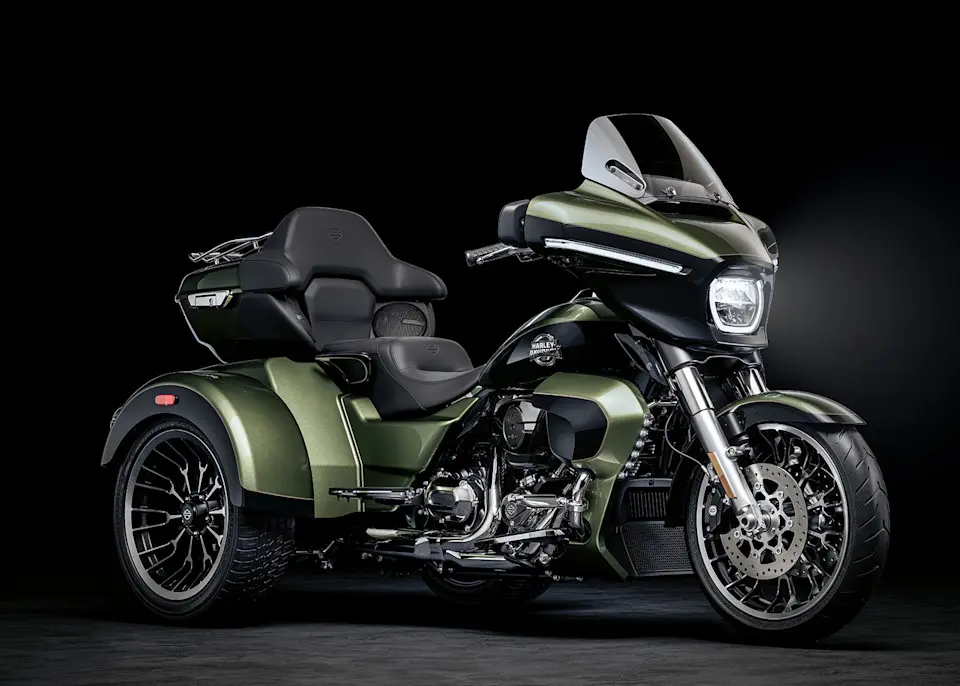 Harley-Davidson 2026 Street Glide 3 Trike in grün.