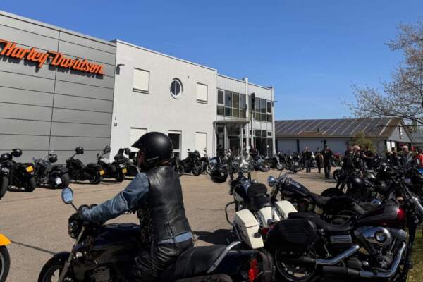 viele Harley-Davidson Motorräder bei einem Open House